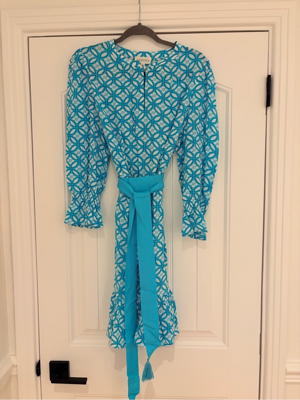 Aspiga Turquoise Print Belted Midi Dress
